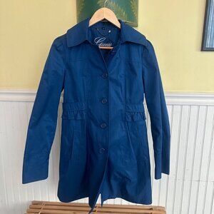 Guess M y2k 2000s Blue Button-Up Trench Coat With Hood  M Lightweight